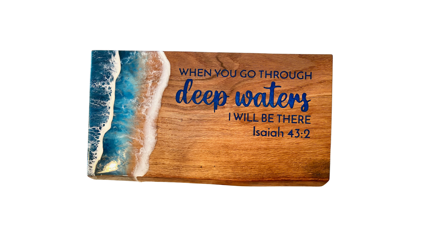 Ocean Wave service board - Medium wood - With Isaiah 43:2 epoxy inlay engraving