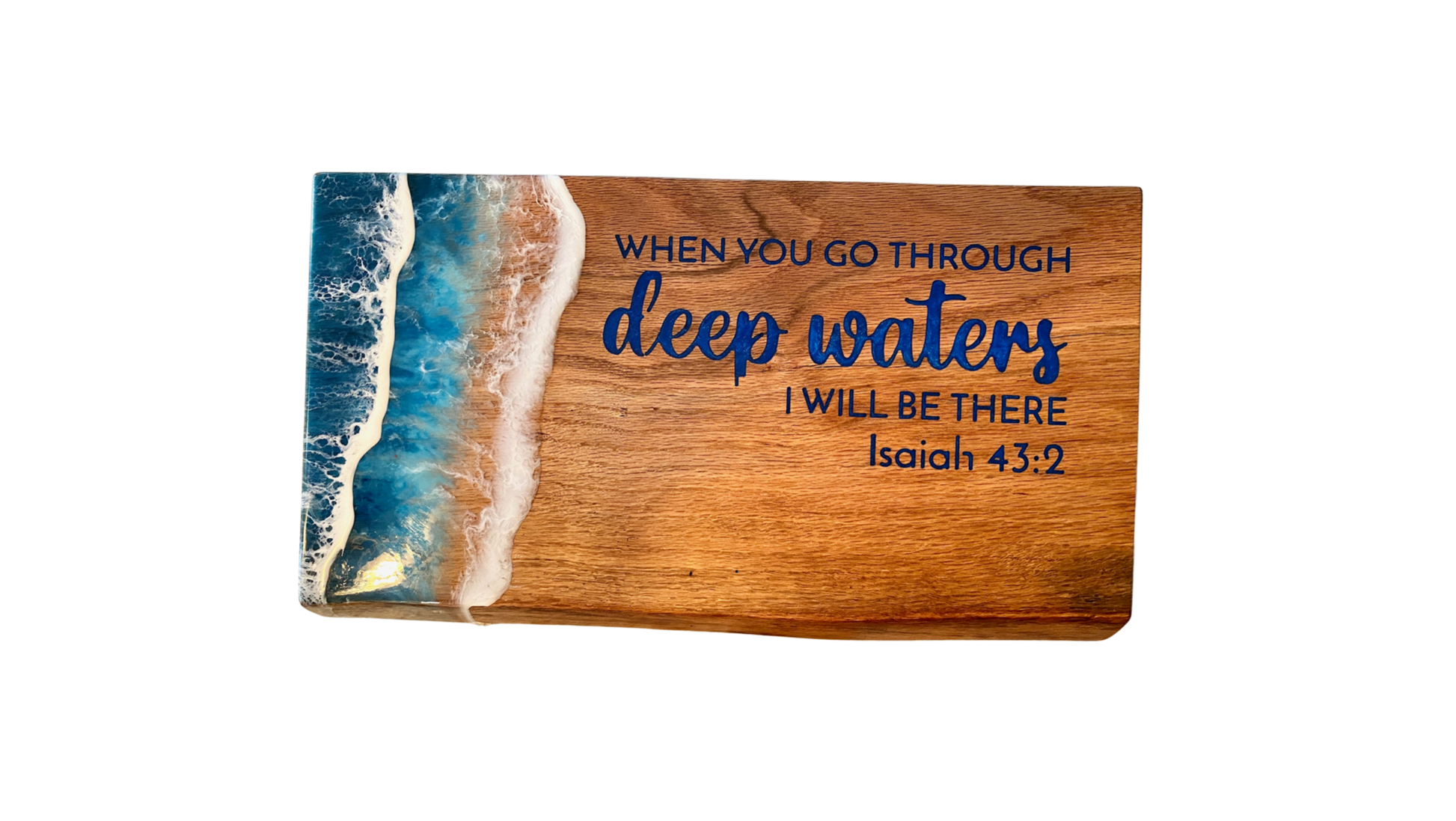 Ocean Wave service board - Medium wood - With Isaiah 43:2 epoxy inlay engraving