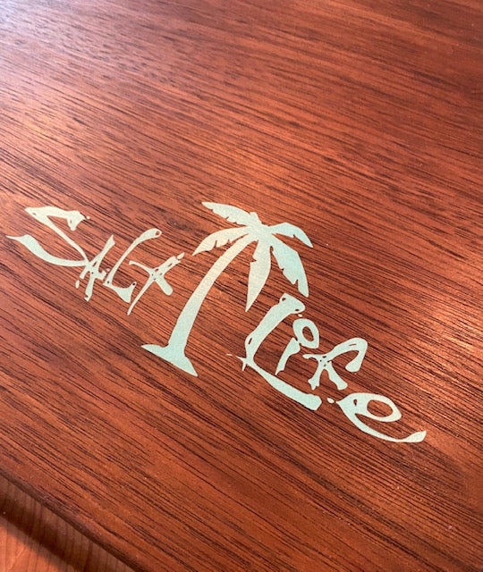 Close up view of the Salt Life epoxy inlay engraving